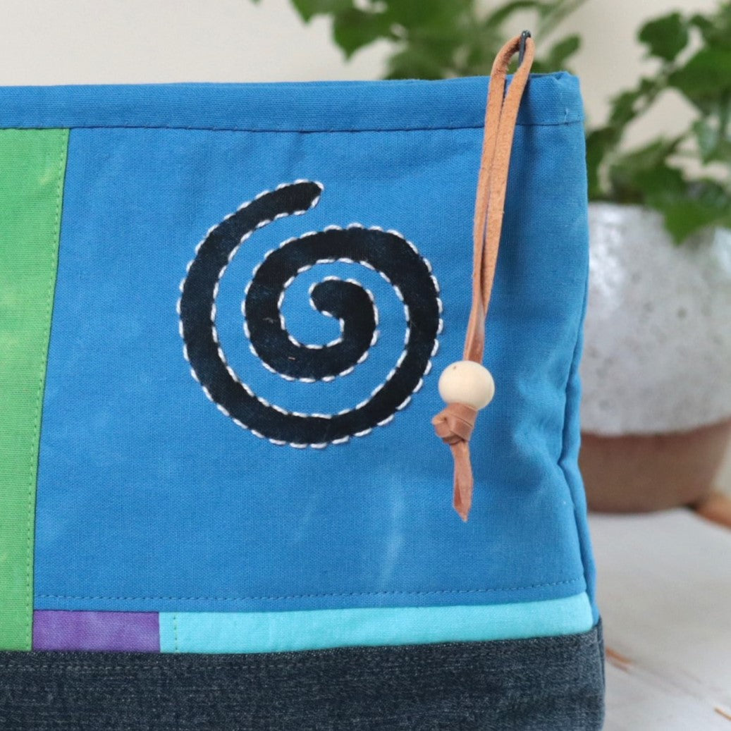 Hand Dyed Zipper Bag, Makeup Bag, Sewing Pouch, Blue and Fuchsia