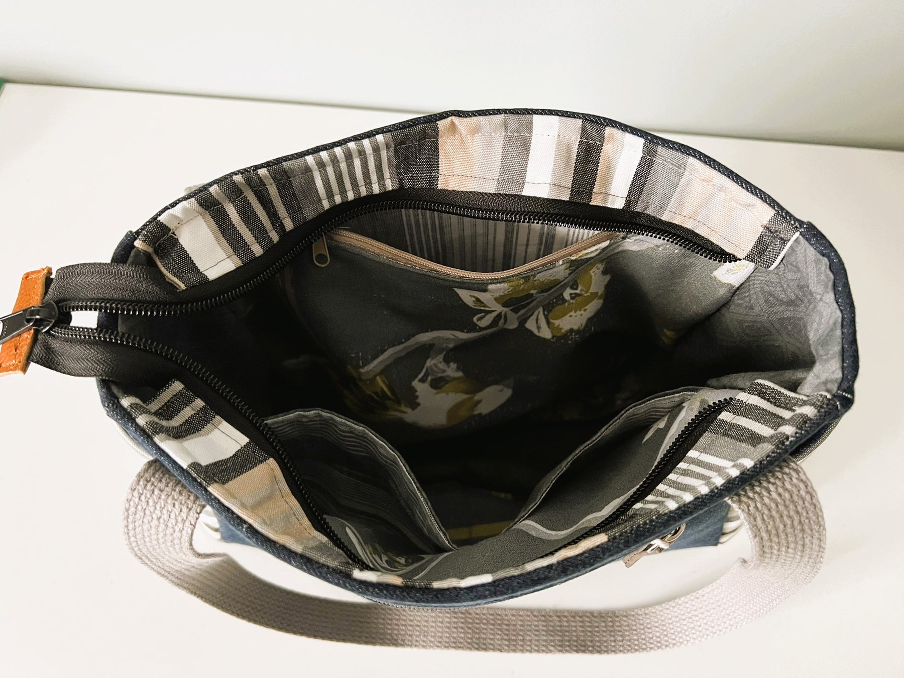 Upcycled Denim & Canvas Multi Pocket Tote