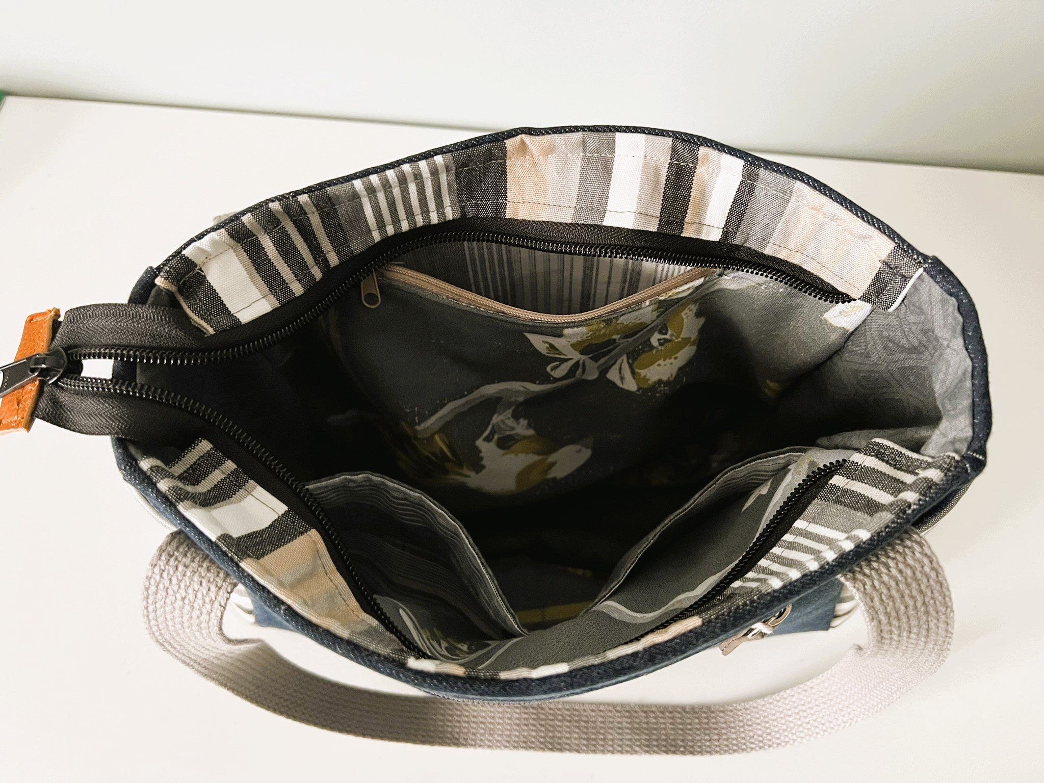 Upcycled Denim & Canvas Multi Pocket Tote