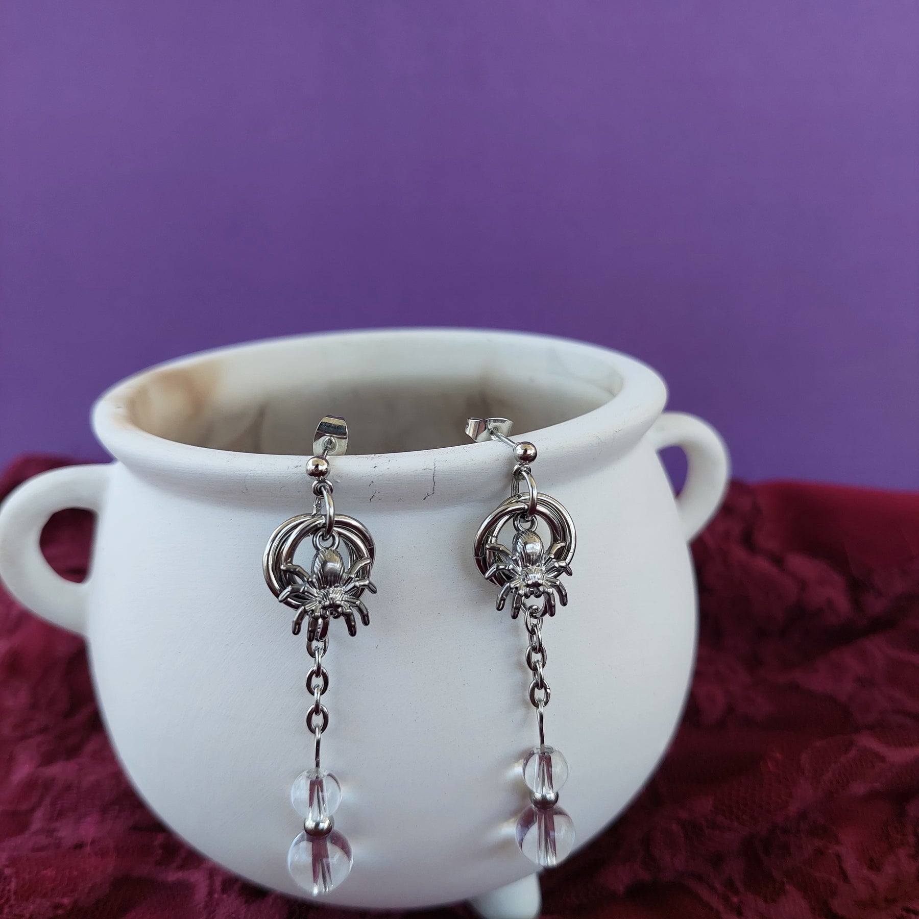 Spider and morning dew chainmaille earrings