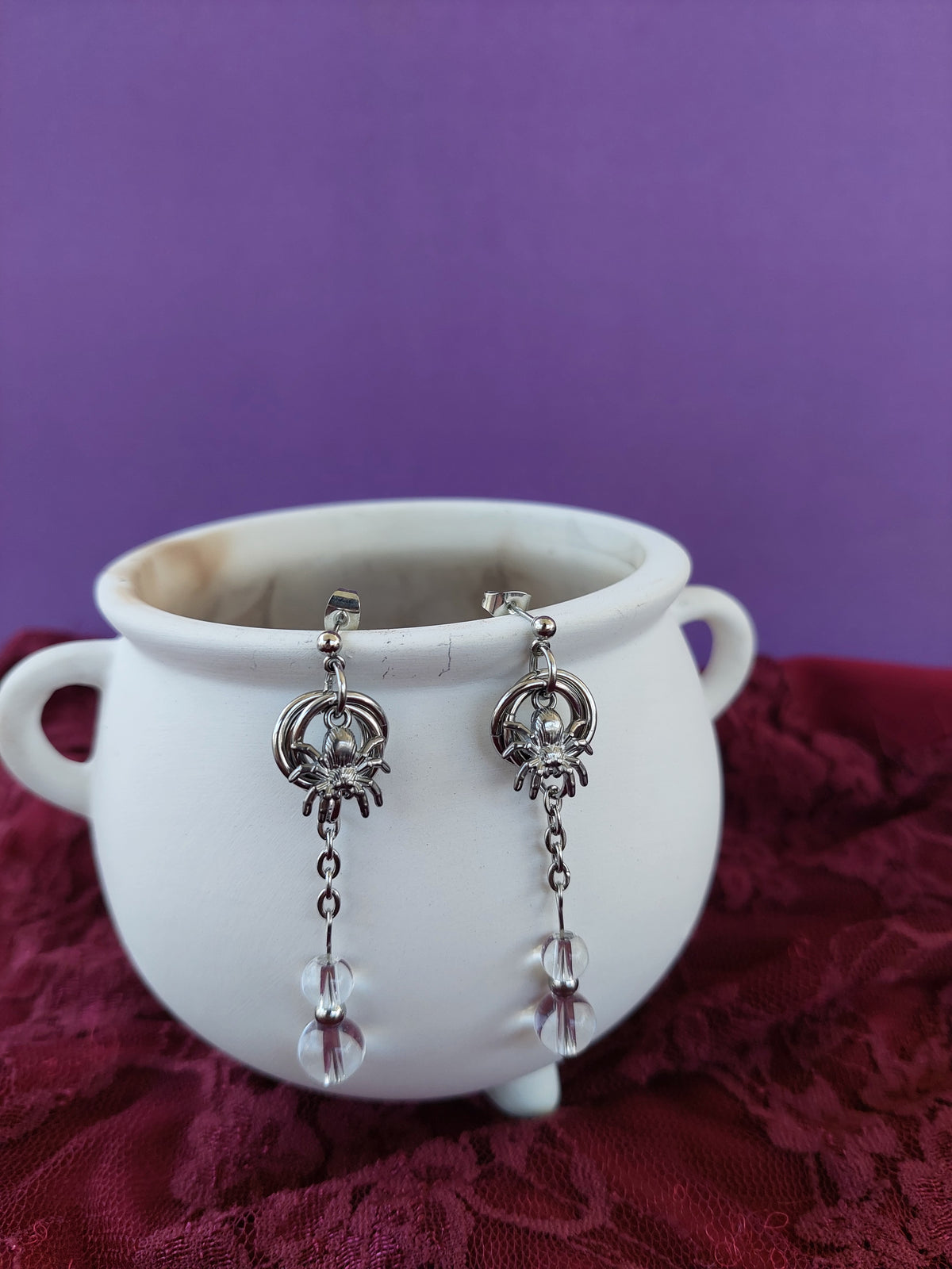 Spider and morning dew chainmaille earrings
