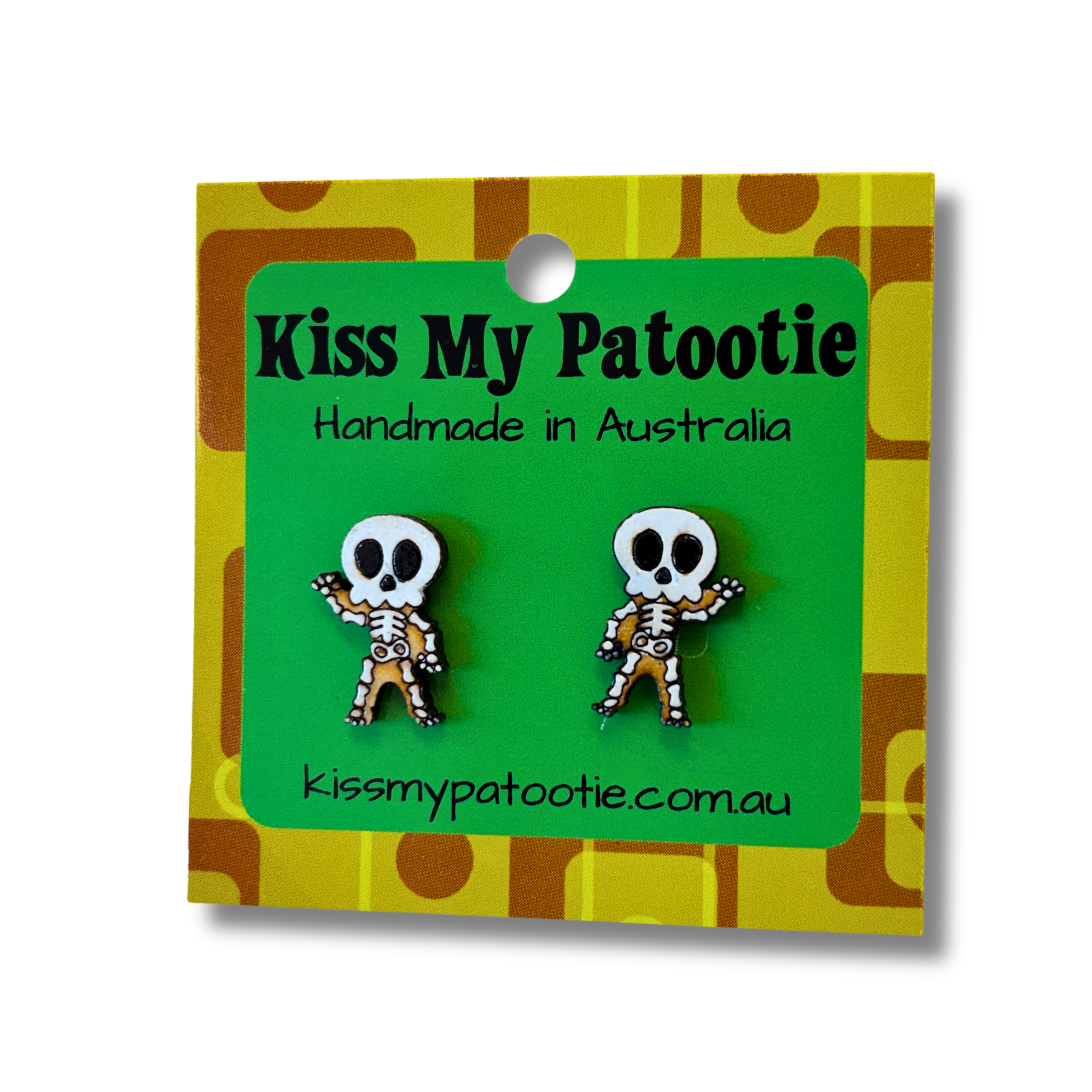Skeleton Halloween studs - wooden, hand painted earrings
