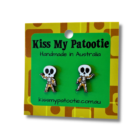 Skeleton Halloween studs - wooden, hand painted earrings