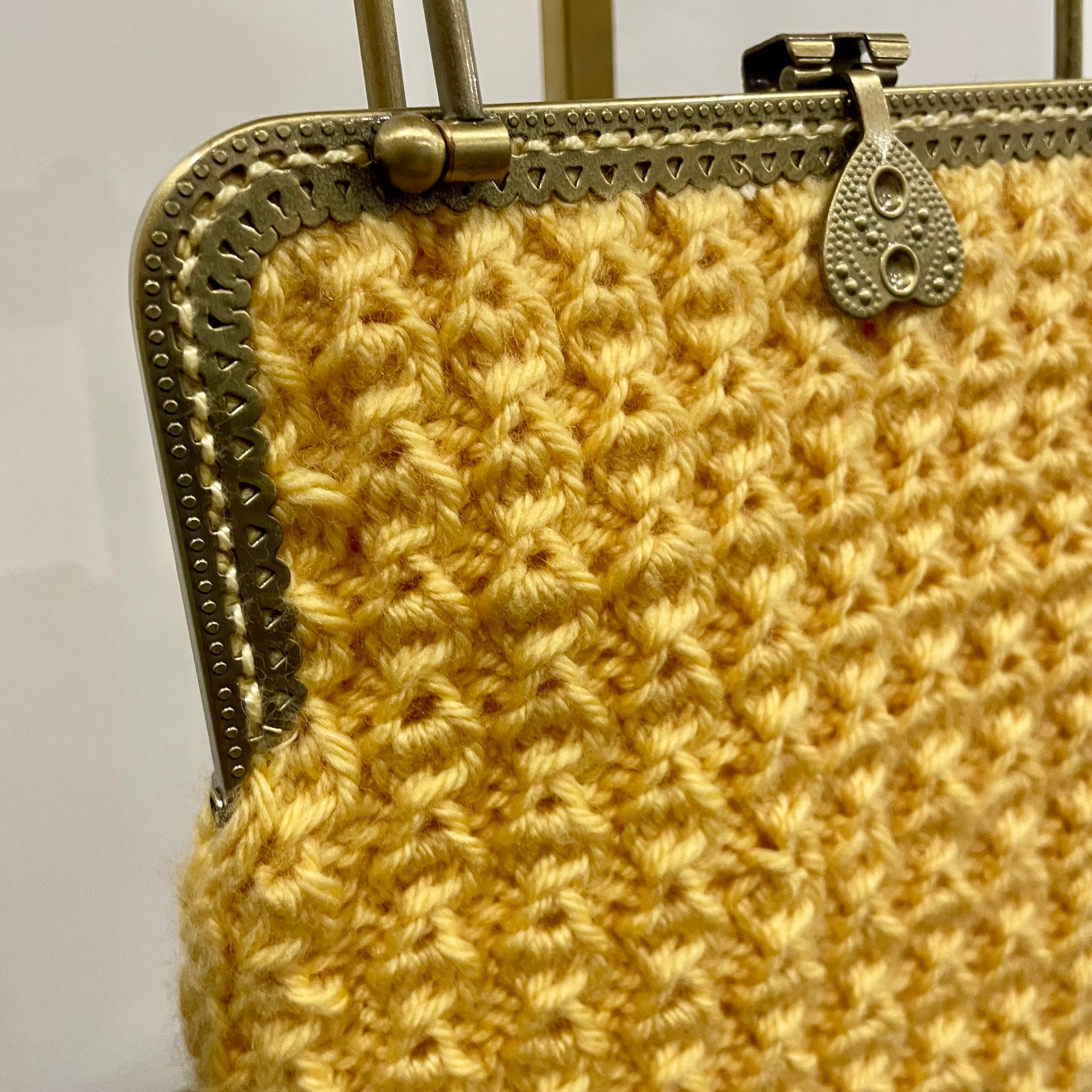 Yellow Merino Wool Handbag, Bronze Kiss Clasp, OOAK