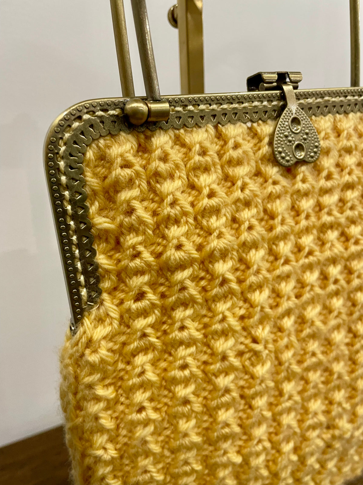 Yellow Merino Wool Handbag, Bronze Kiss Clasp, OOAK
