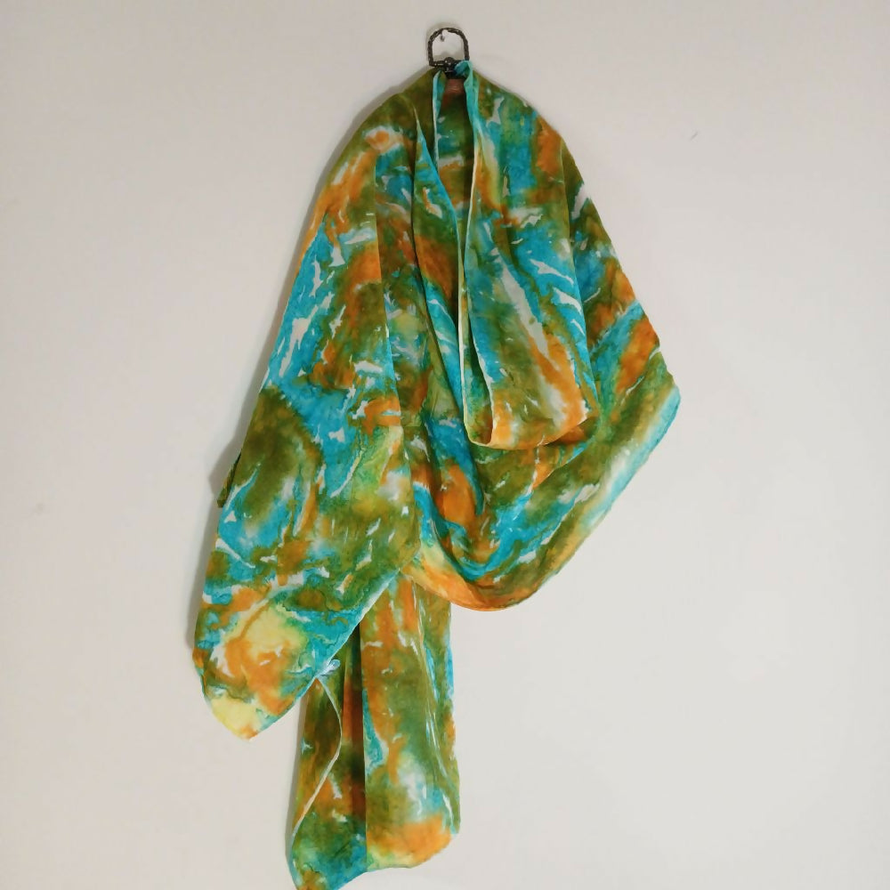 Green yellow and orange scarf front view