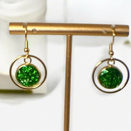 Green Foil Dangle Earrings