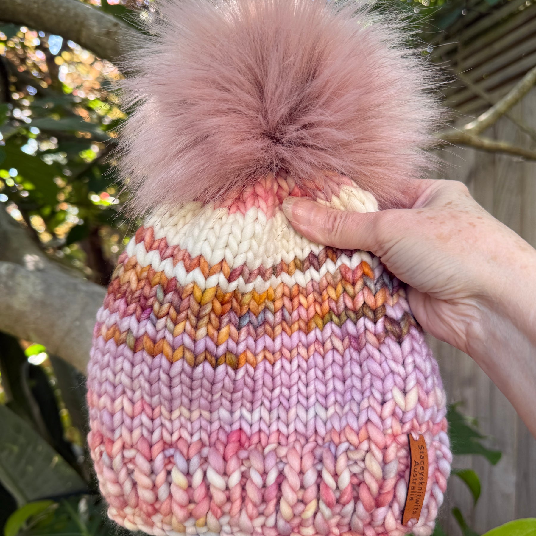 Luxurious Merino Beanie, Hand Knitted Colorful PomPom Beanie