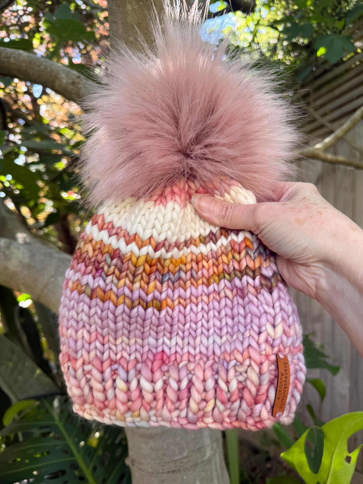 Luxurious Merino Beanie, Hand Knitted Colorful PomPom Beanie