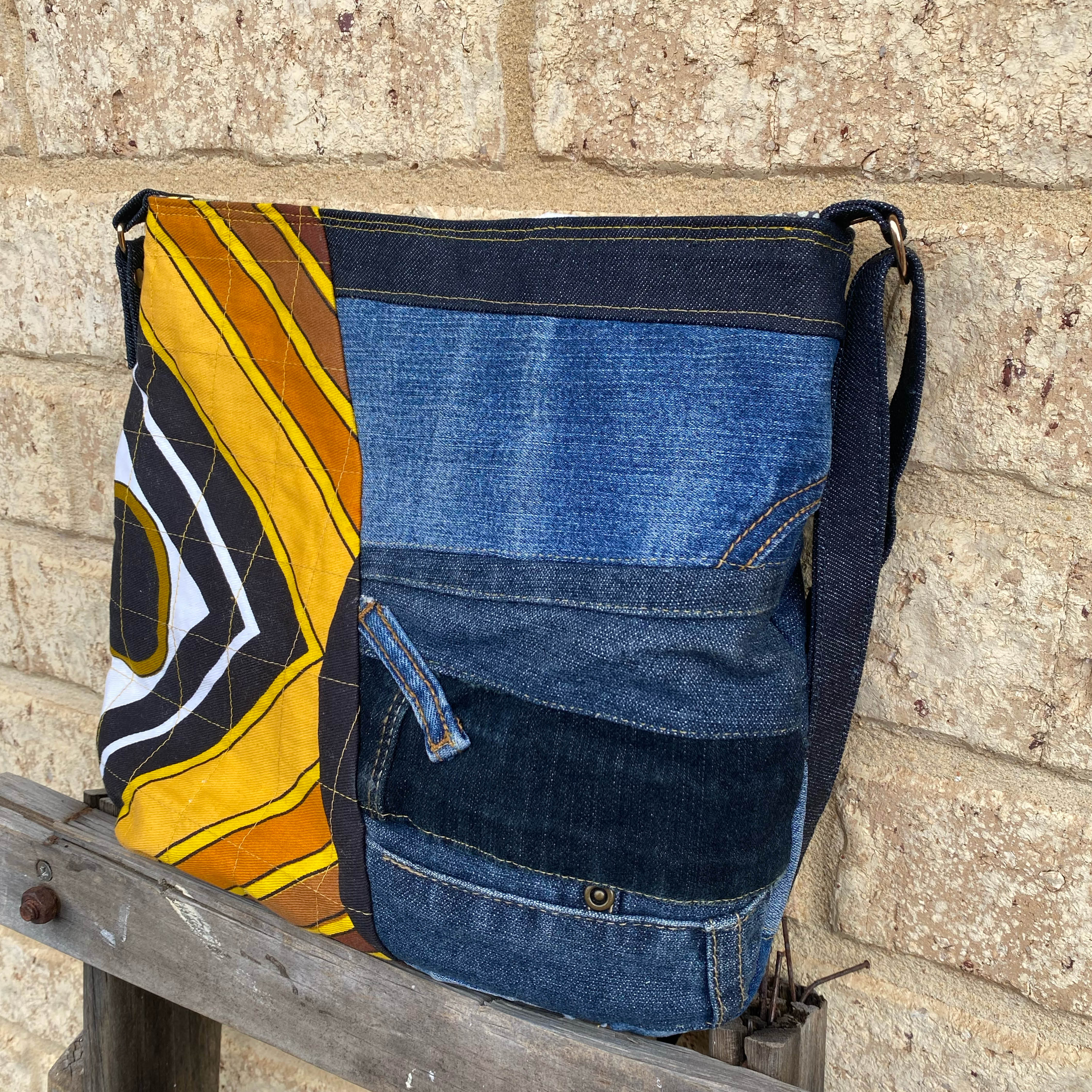 Geo Glow Handmade Shoulder Bag Upcycled Vintage Fabrics & Denim