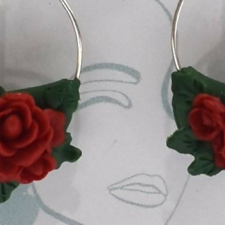 Red Roses Hoop Earrings