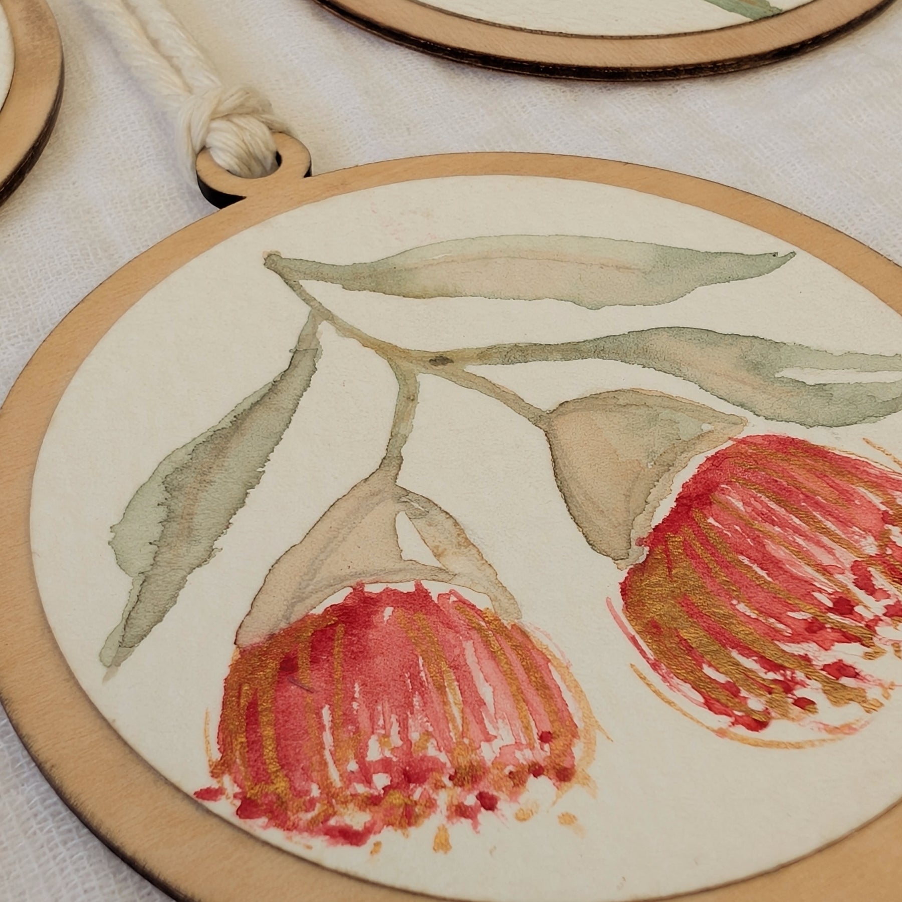 Australian Wildflower Christmas Baubles – Set of 3 | Original Watercolour on Reclaimed Timber