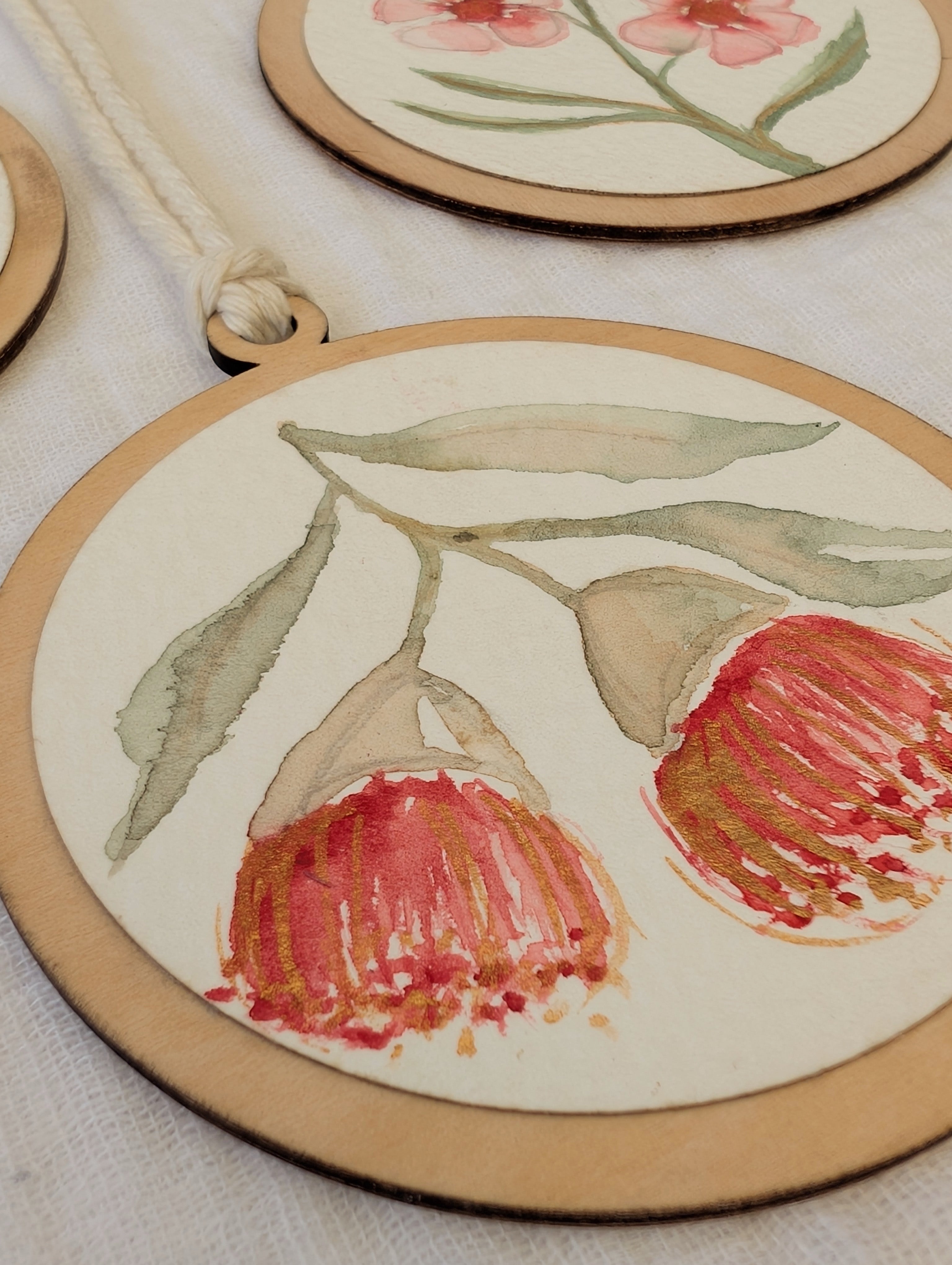 Australian Wildflower Christmas Baubles – Set of 3 | Original Watercolour on Reclaimed Timber