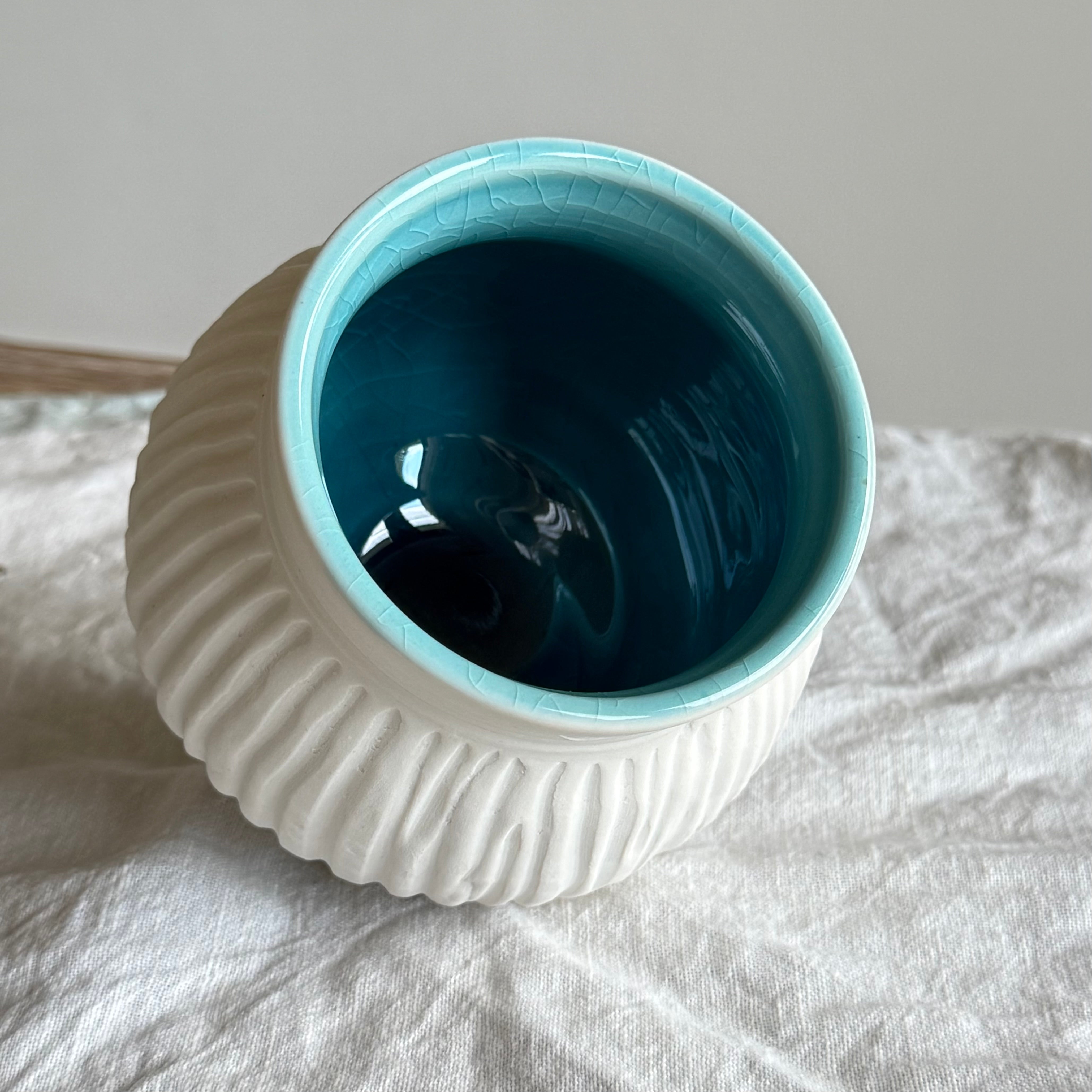 Aegean - Handcarved Raw Porcelain Vessel - White Blue Vase