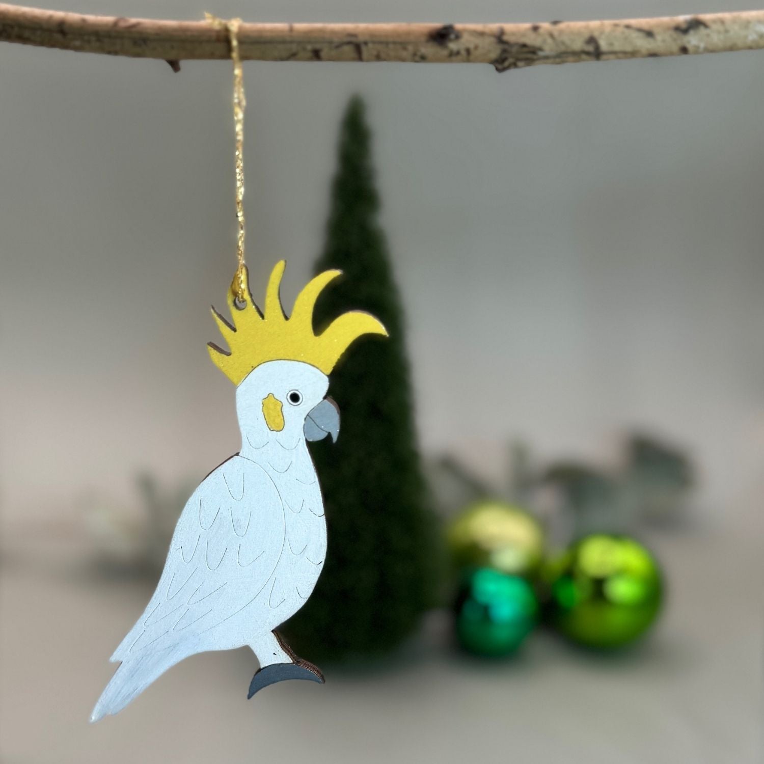 Sulphur Crested White Cockatoo Hand Painted Christmas Decoration