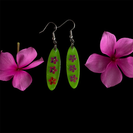 Green Flower Dangle Earrings