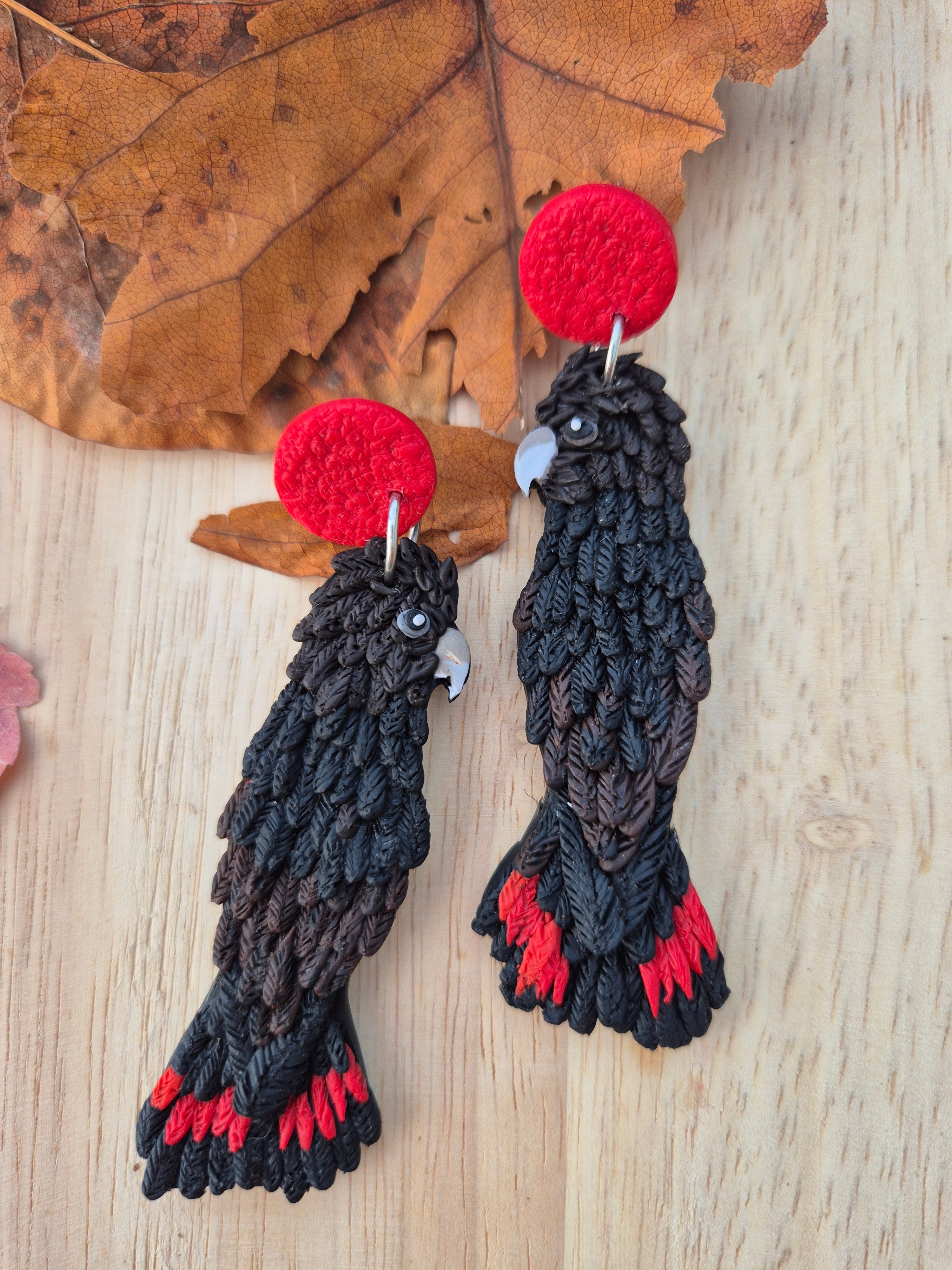 Glossy Black Cockatoo Earrings