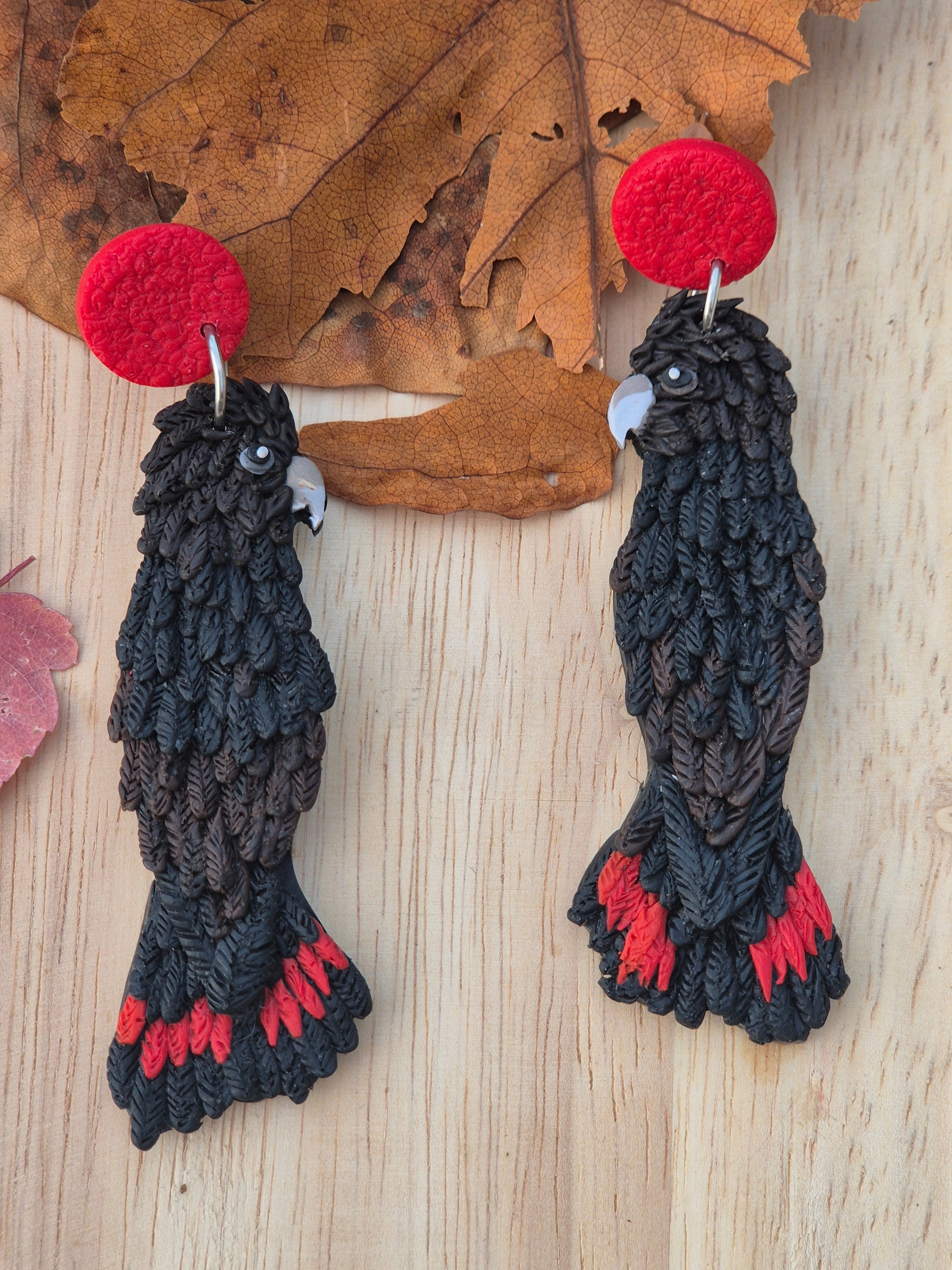 Glossy Black Cockatoo Earrings