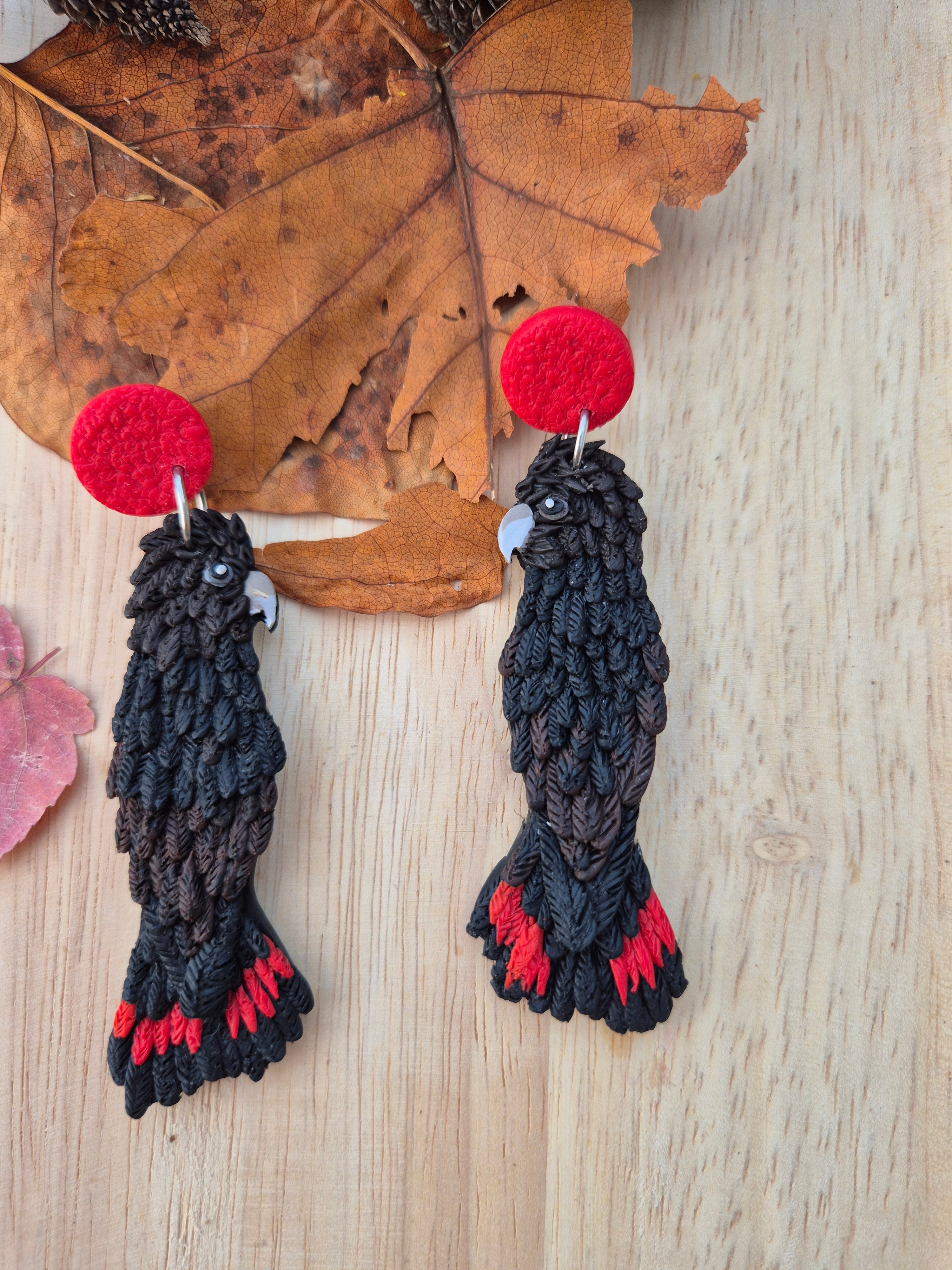 Glossy Black Cockatoo Earrings