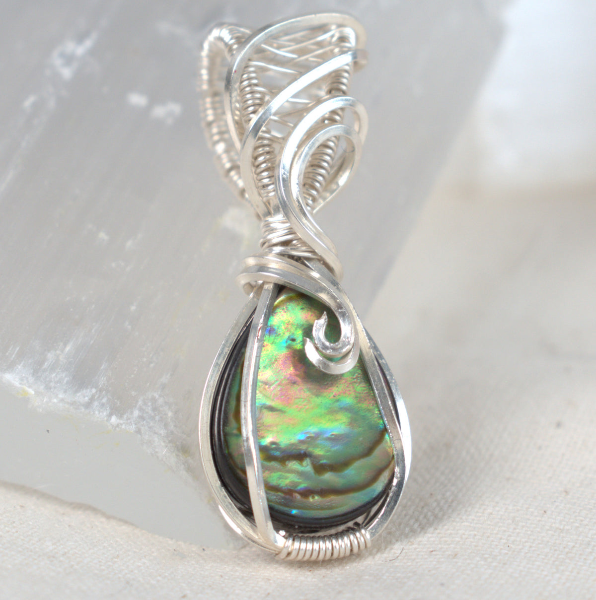 Wire-wrapped Abalone Doublet Keepsake Pendant