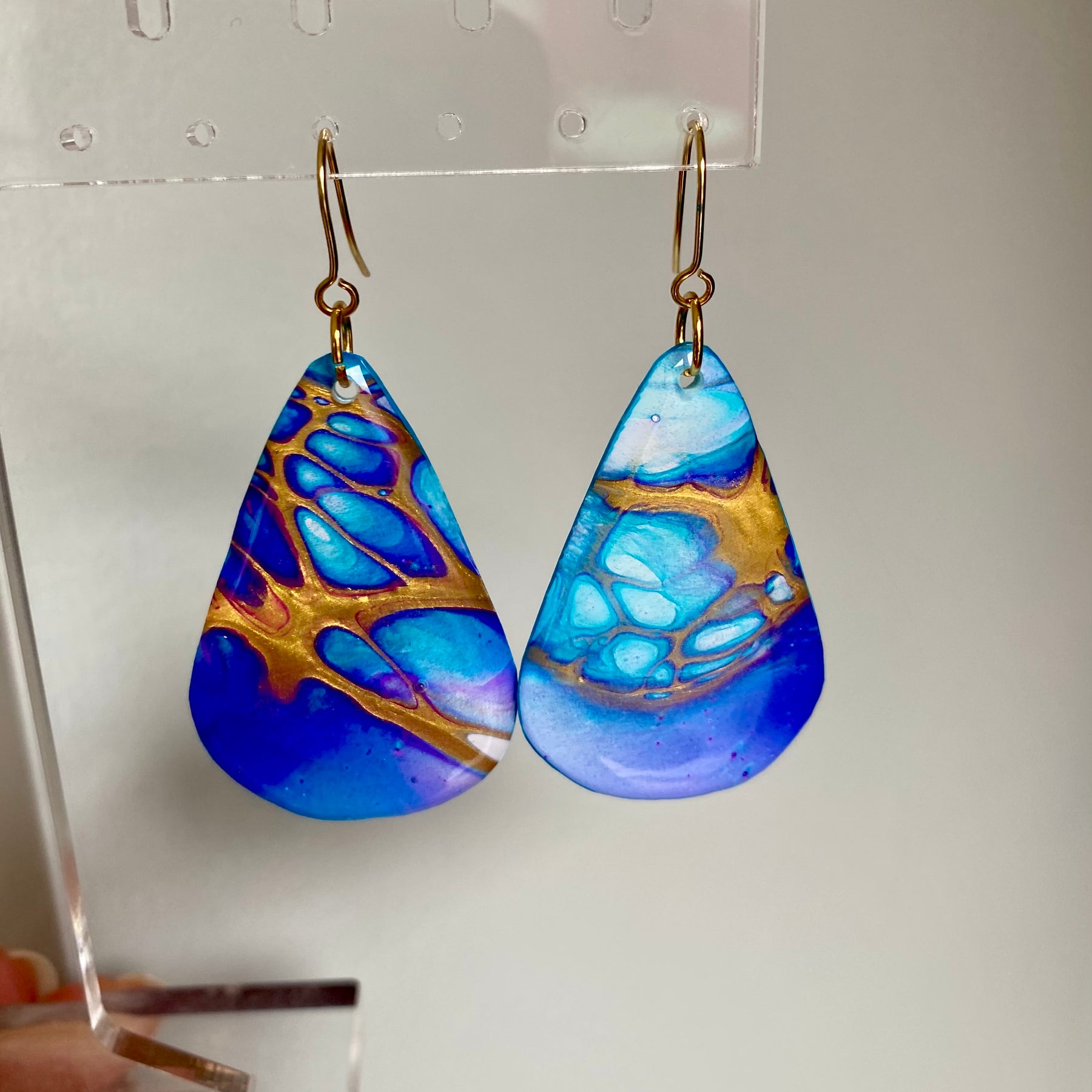 Turquoise Blue Purple Gold Painted Earrings