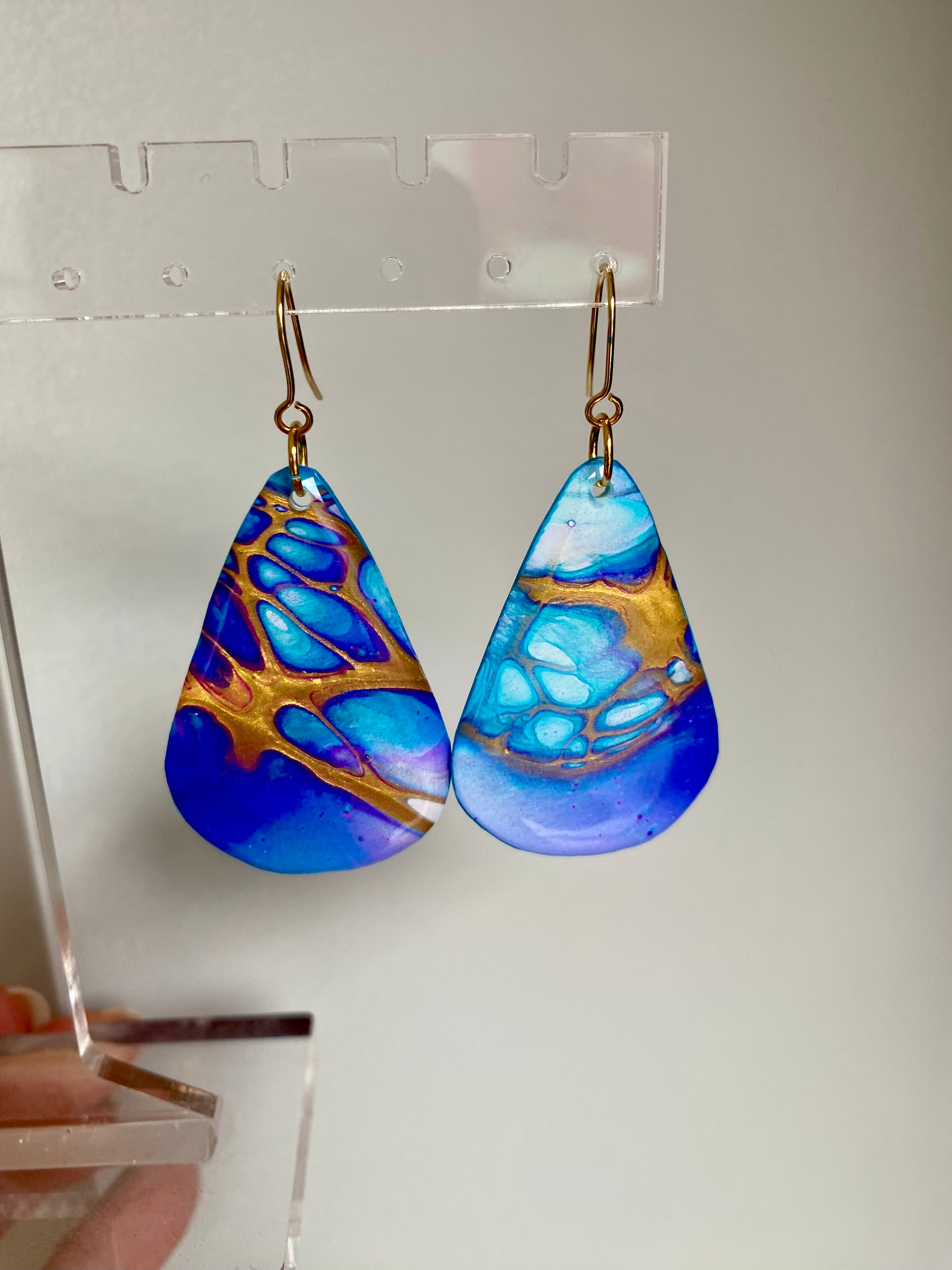 Turquoise Blue Purple Gold Painted Earrings