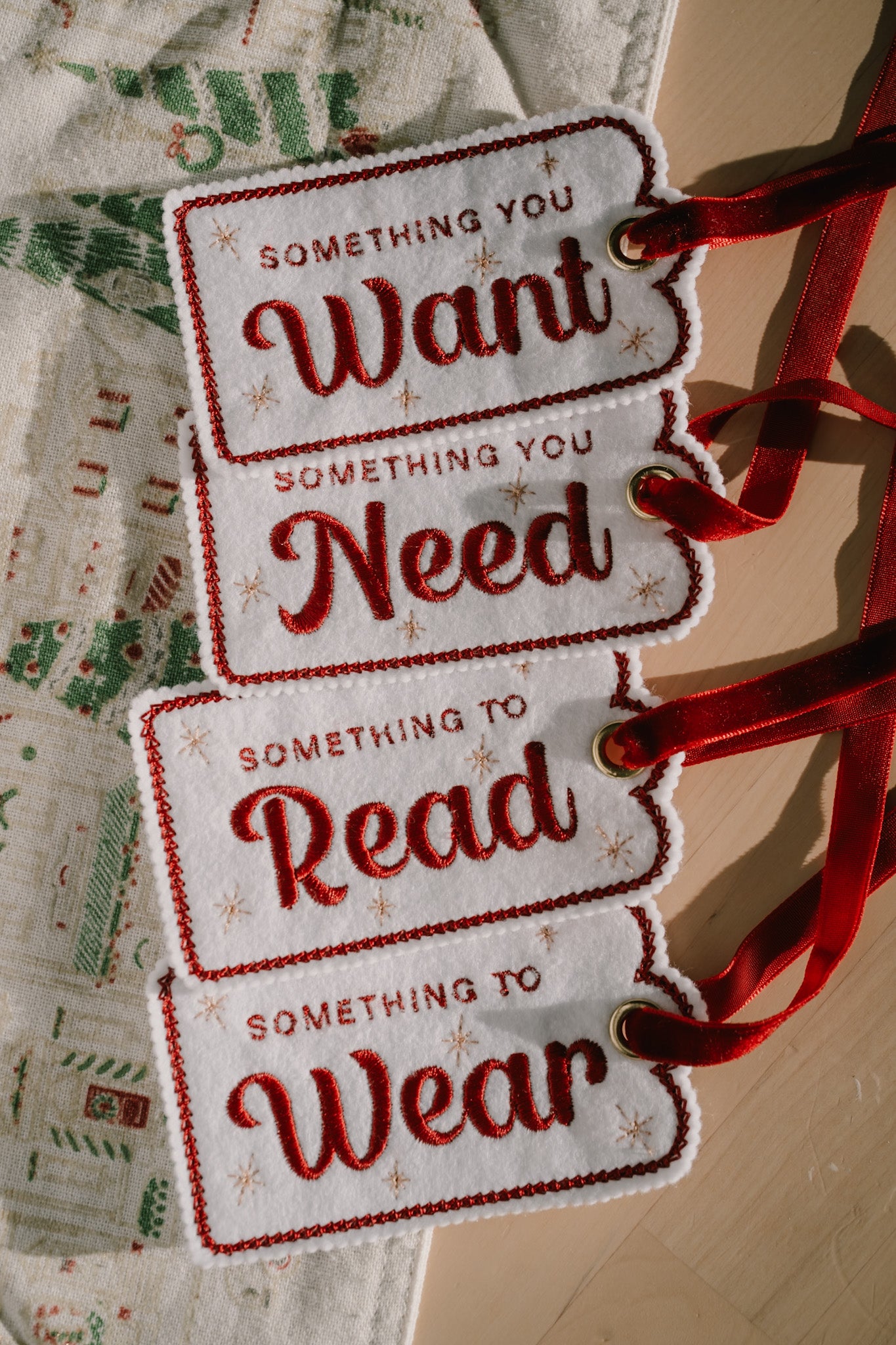 Something you want, something you need, something to wear, something to read gift tag set