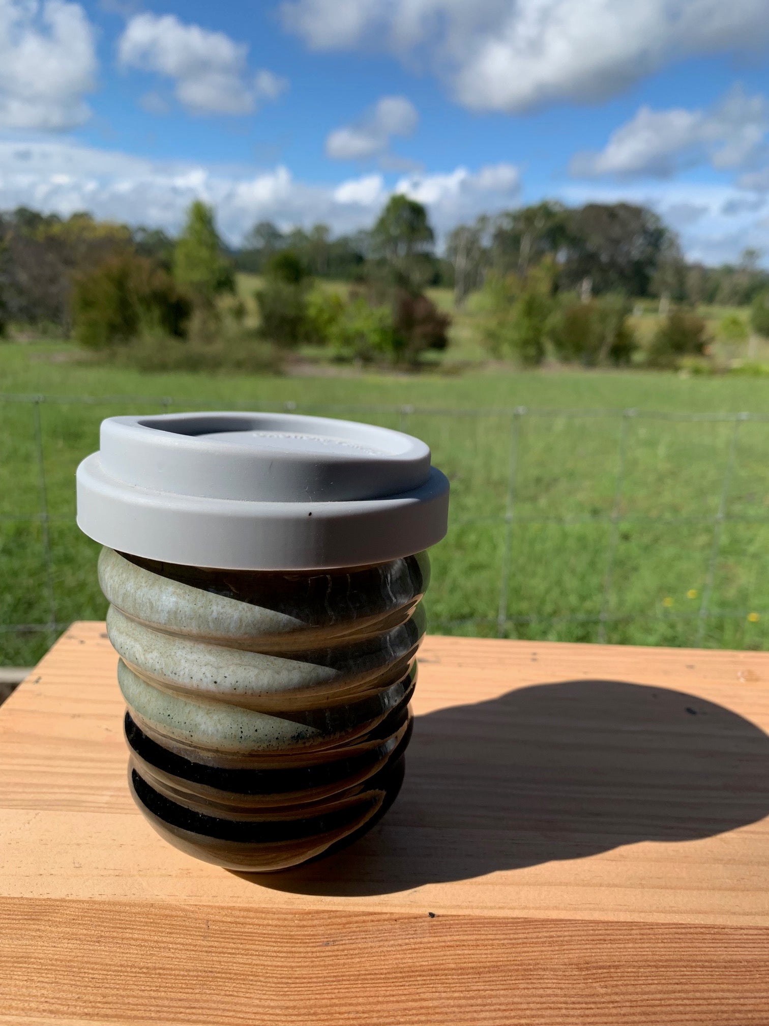 Handmade Ceramic Travel Mug - Grey Rib