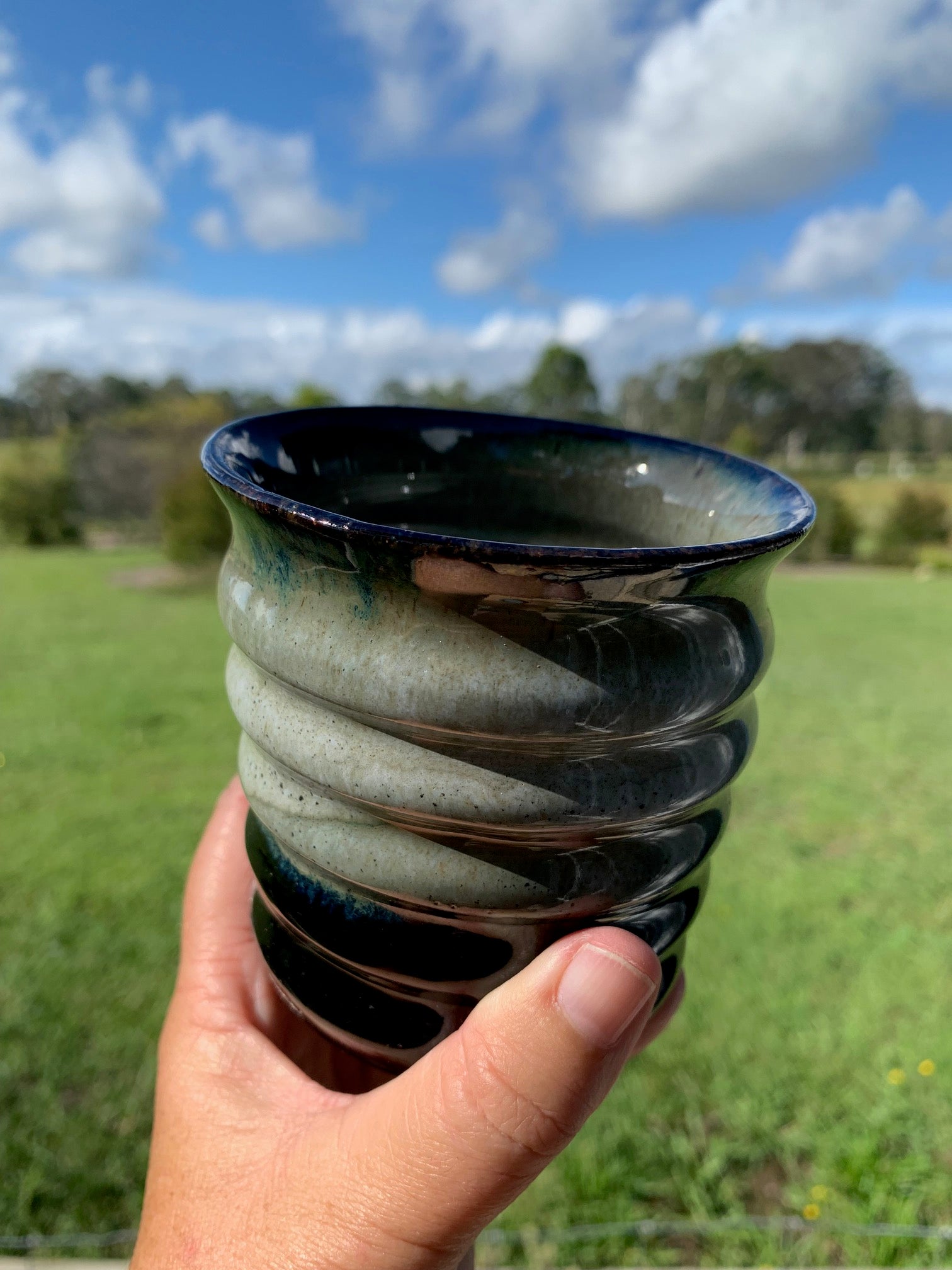Handmade Ceramic Travel Mug - Grey Rib