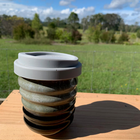 Handmade Ceramic Travel Mug - Grey Rib