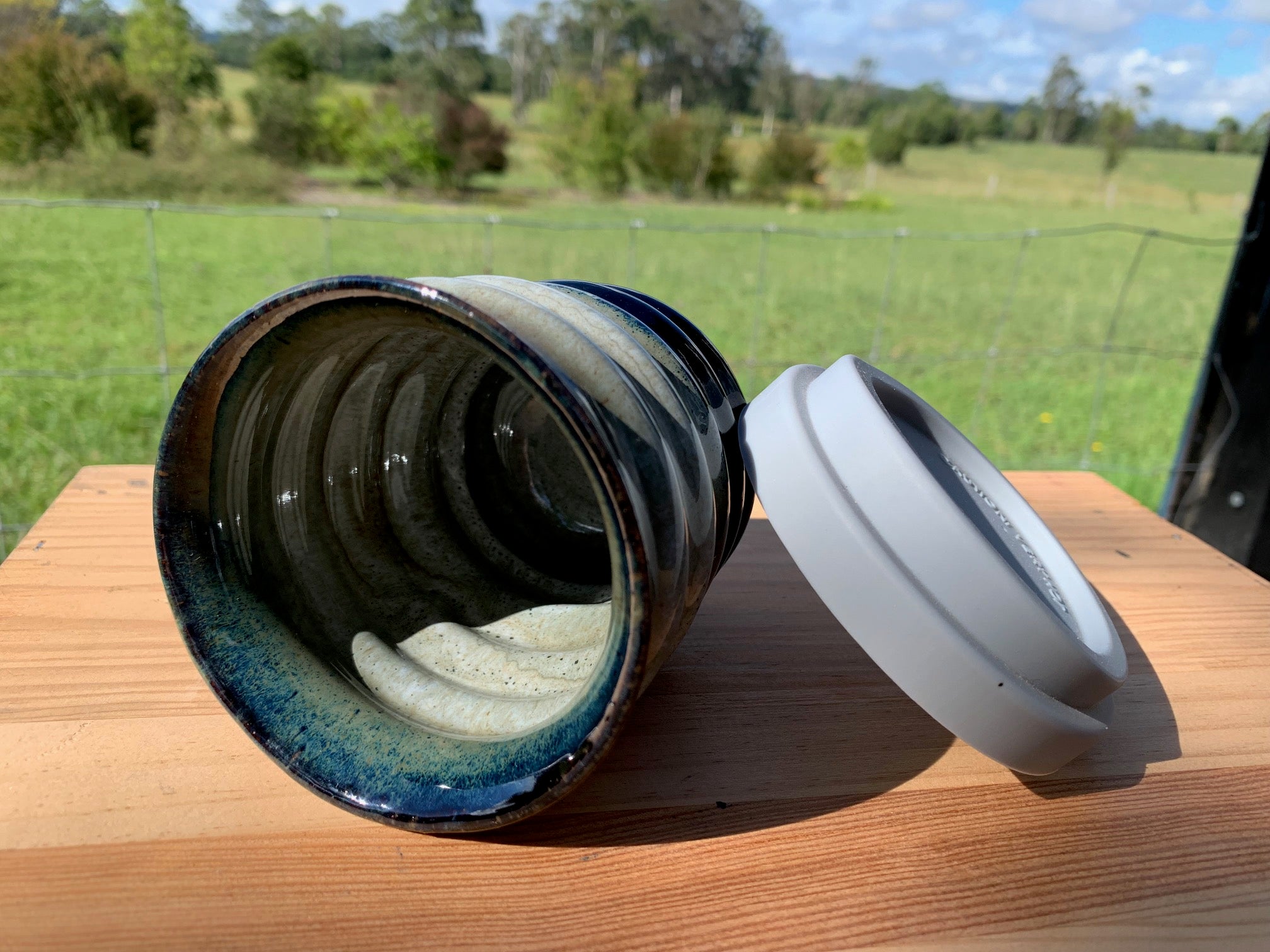 Handmade Ceramic Travel Mug - Grey Rib