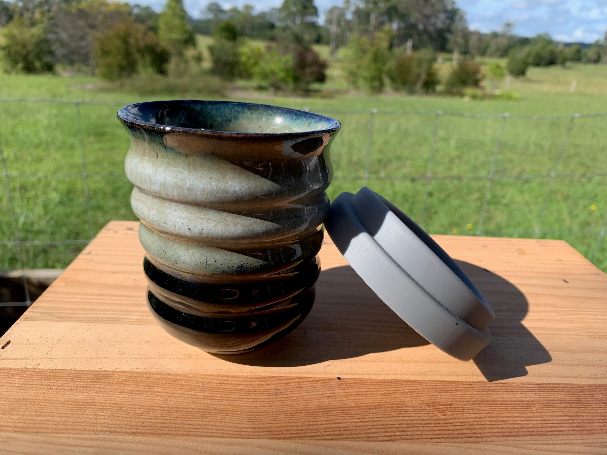 Handmade Ceramic Travel Mug - Grey Rib
