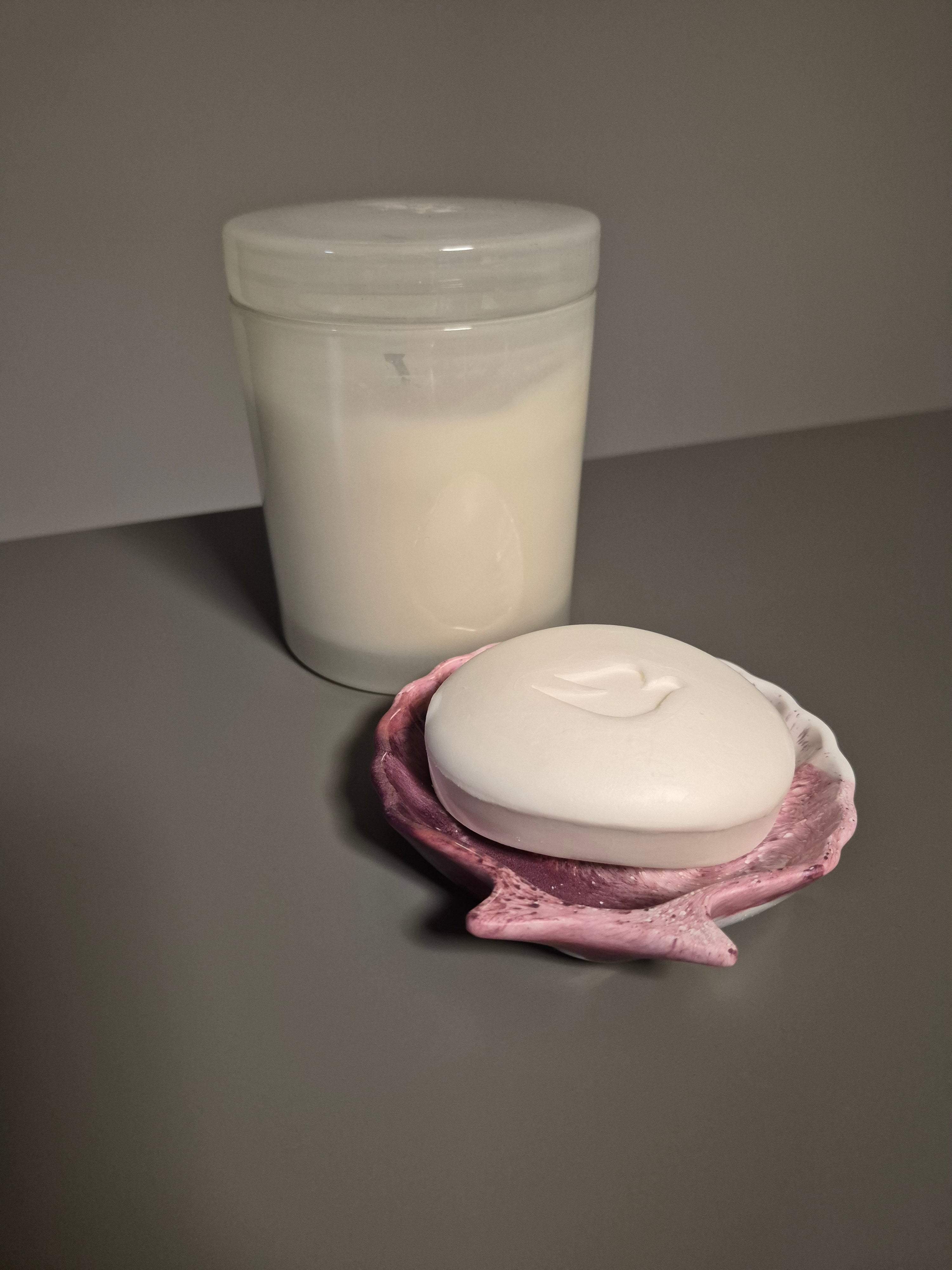 Pink and white shell dish.