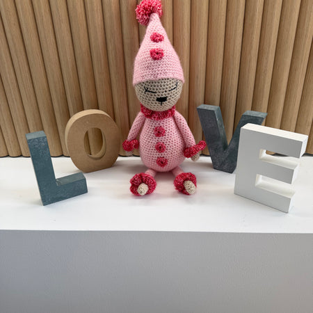 Pink Clown crocheted soft toy