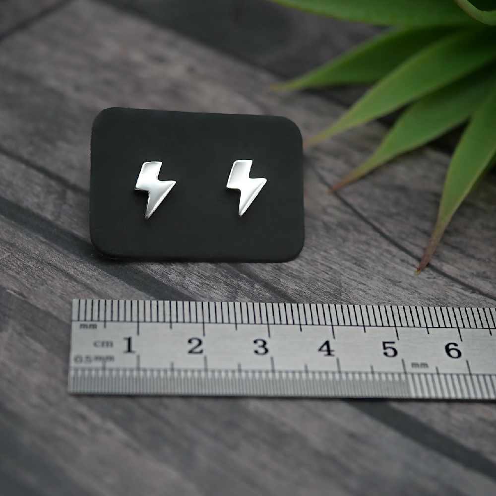 Lightning Bolt Studs - Handmade Sterling Silver Thunderbolt Stud Earrings