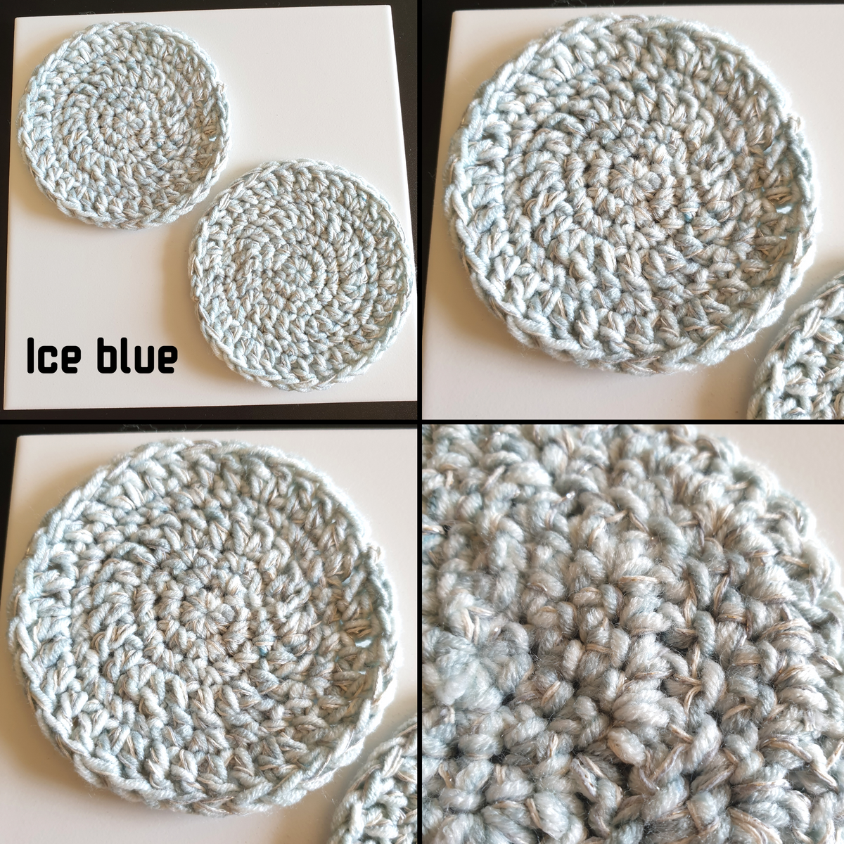 Hand crocheting Simple Round Coaster : Blue Green W Gold Silver