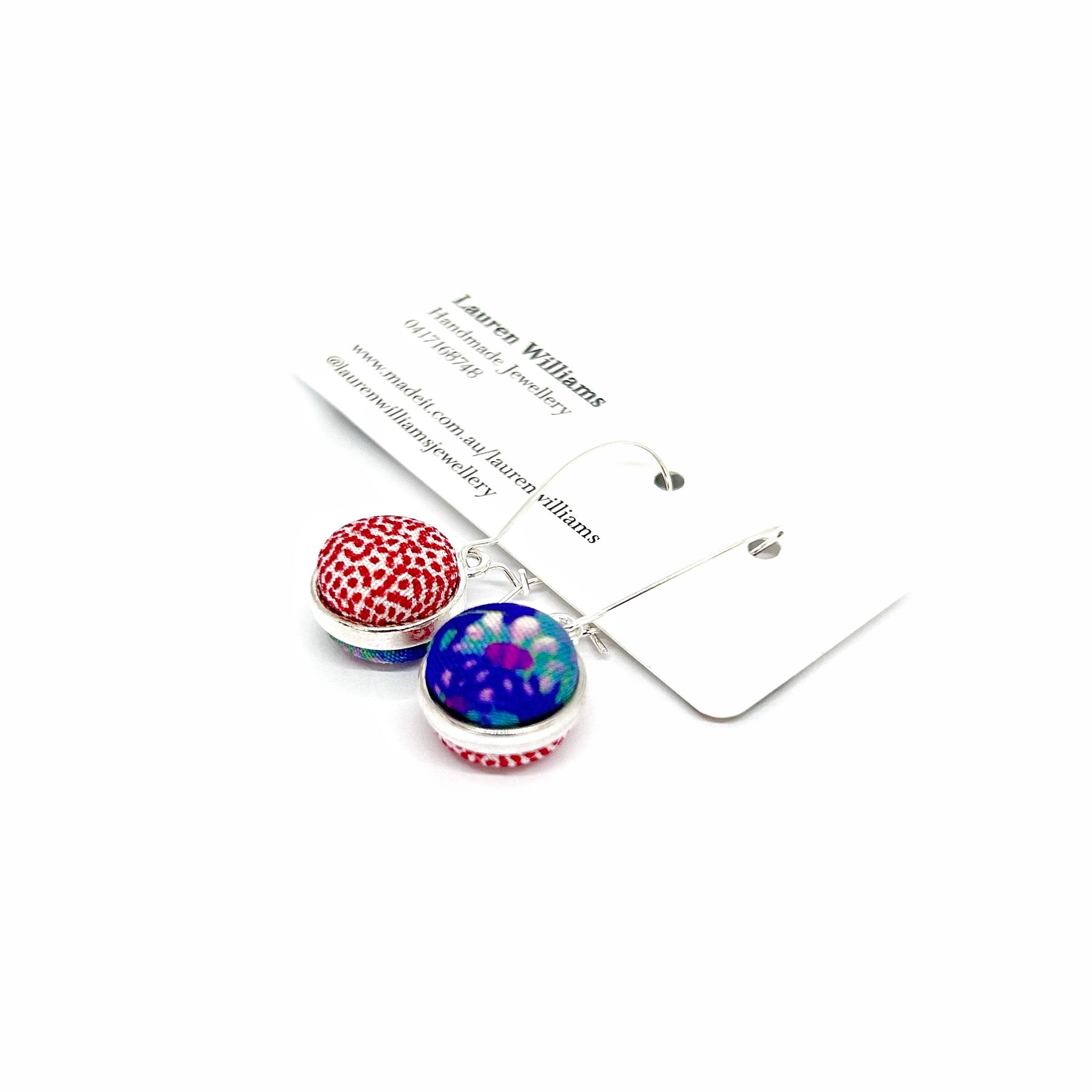 Double Sided Fabric Button Earrings - Pinky