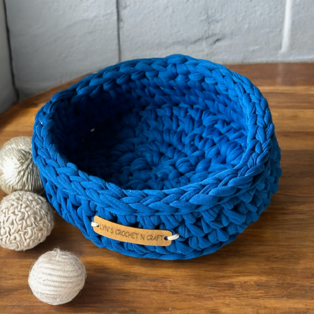 Crochet Handmade Basket - Royal Blue & Lemon