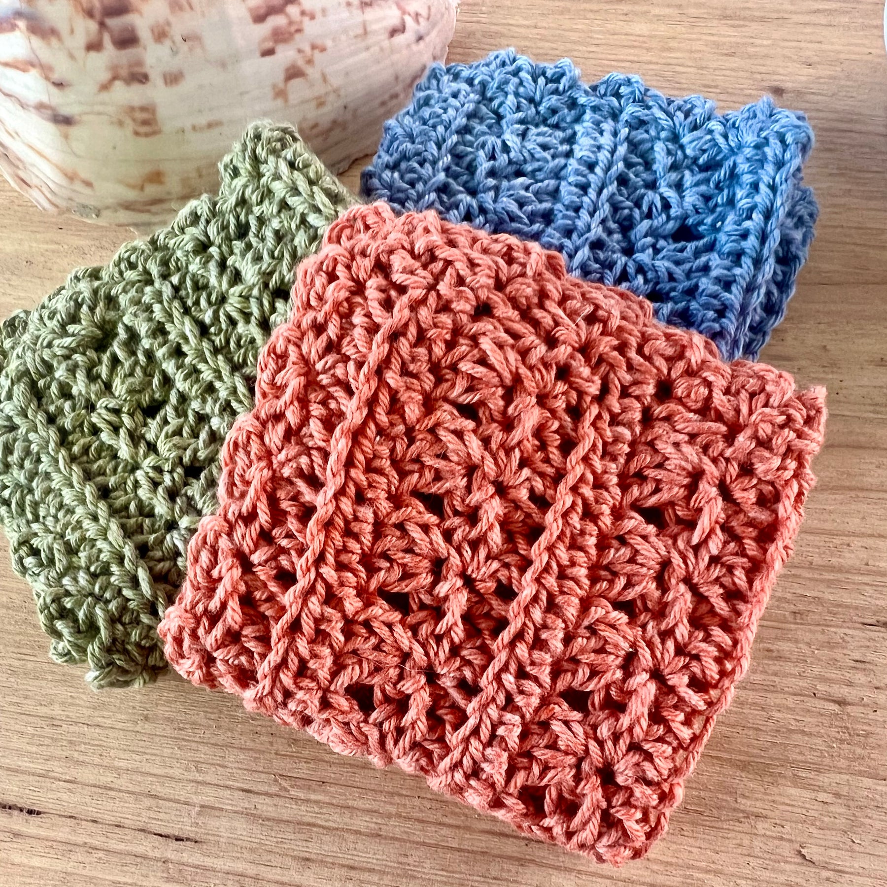 Crochet Washcloths Set of 3 Handmade Cotton Face Cloths  Eco Gift