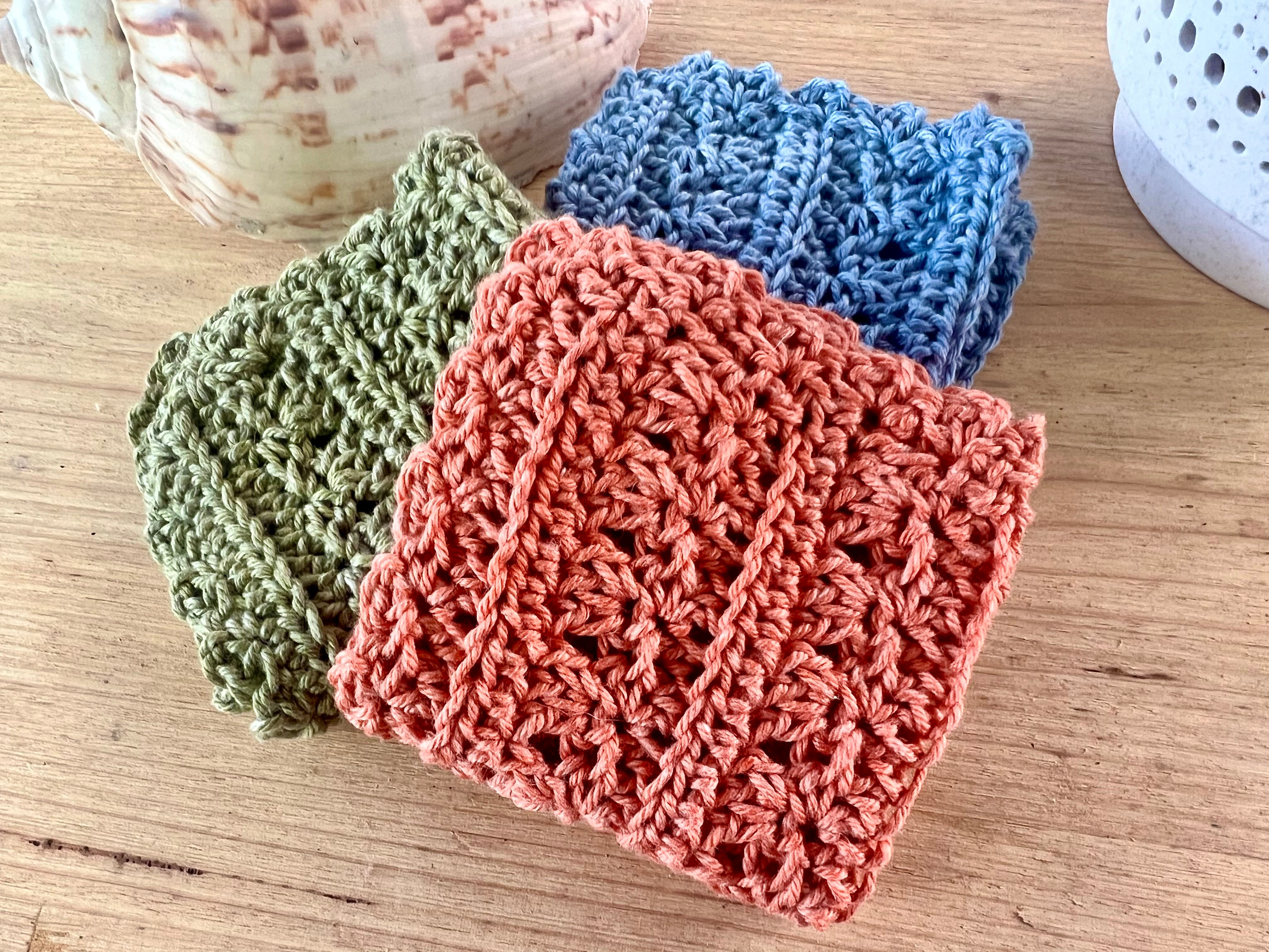 Crochet Washcloths Set of 3 Handmade Cotton Face Cloths  Eco Gift