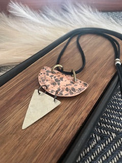 Hammered Copper & Silver Leather Necklace