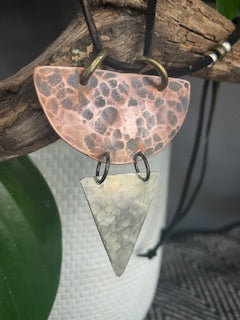 Hammered Copper & Silver Leather Necklace