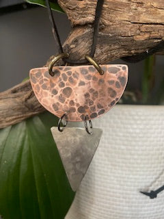 Hammered Copper & Silver Leather Necklace