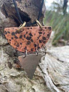 Hammered Copper & Silver Leather Necklace