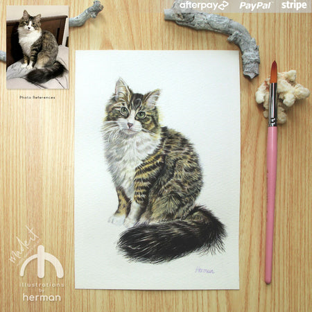 Copy Custom Portrait | Watercolour | 26x18cm | Detailed/Soft Style | Pet Portrait | FRAMED