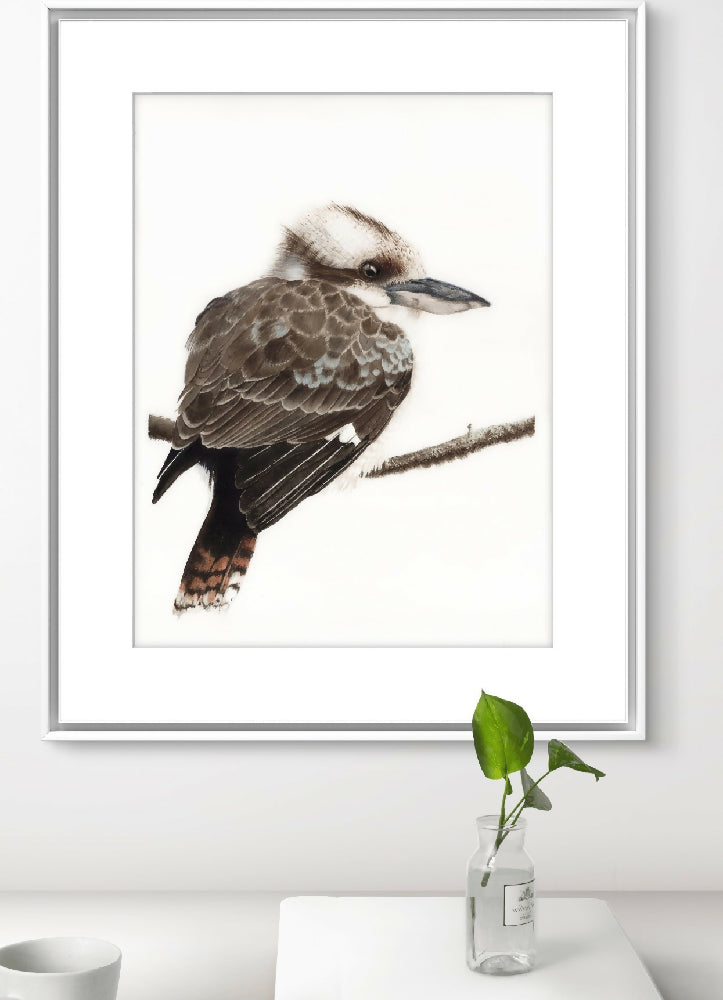 Kookaburra fine art print, realistic watercolor