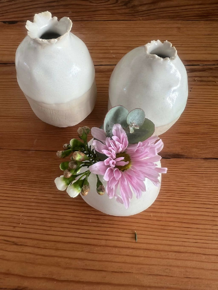 White Glazed Bud Vases (3 pieces)