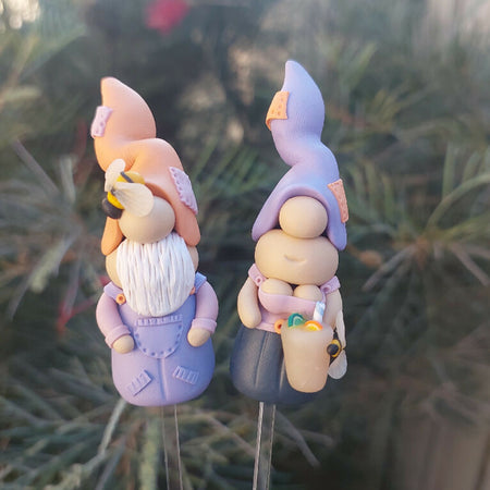 Tiny Gnome Pair - Garden Party - Polymer clay gnome