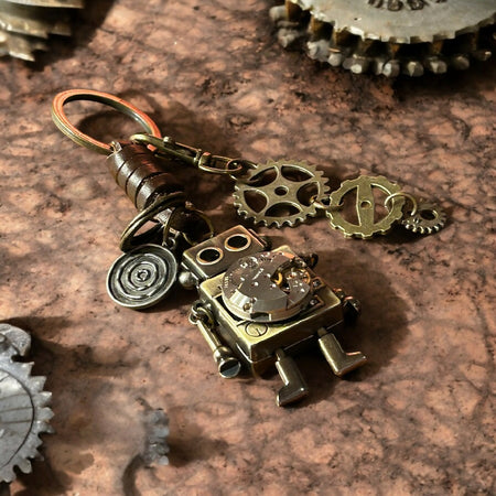 Steampunk watch movement robot keyring