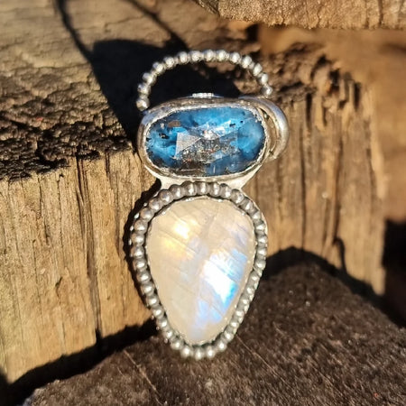 Kyanite and Rainbow Moonstone Sterling Silver Pendant